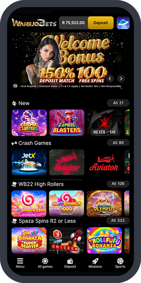 Wanejo Bets casino app screen